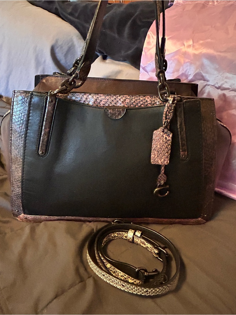 Coach Dreamer 36 in Snakeskin Black and Burgundy part of rare coach collection